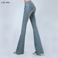 2019 female skinny leg flare jeans full length women mid waist vintage bell bottom trousers slim flared jeans pants work wear