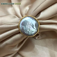 new designer golden wire with big size baroque cultured pearls hand make ring light gray grey color for women gift