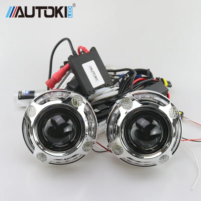 AUTOKI 2 5 дюймов Биксеноновые линзы проектора с квадратным светодиодный