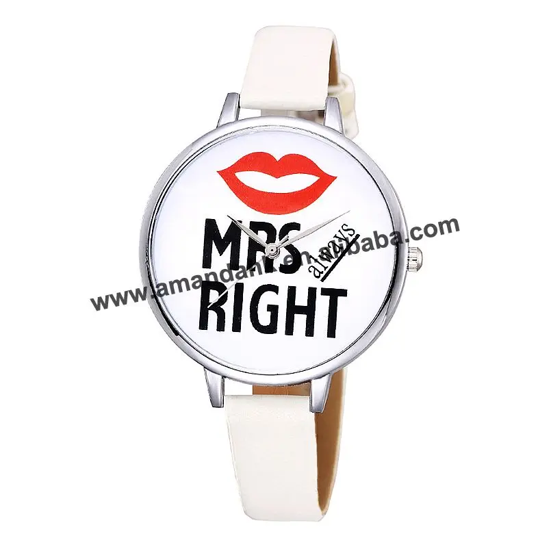 Lovers Couple Watch Mr Right Mrs Right Quartz Wrist Watches Men Women Bracelet Beard Lips Printed Fashion Casual Lovers' Watches