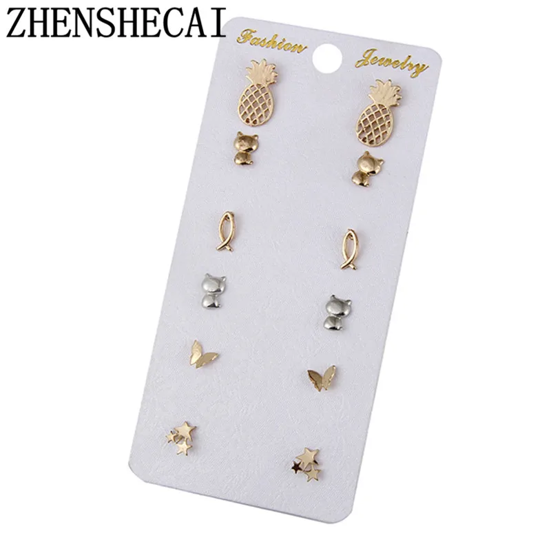Набор серег гвоздиков из сплава в виде ананаса 6 пар|pineapple stud earrings|stud earringsstud earrings for