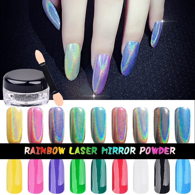 1 г/коркор. цветной лазерный зеркальный порошок для дизайна ногтей Радужный