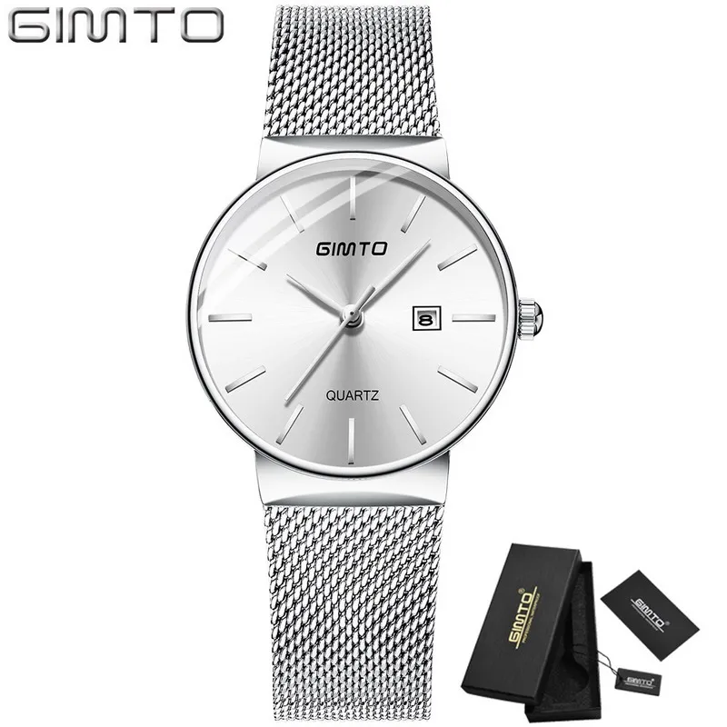 Silver White Box Стильные черные повседневные женские часы минимализм из нержавеющей стали уникальные модные женские часы Япония Кварцевые водонепроницаемые часы для влюбленных - Цвет: Silver White Box