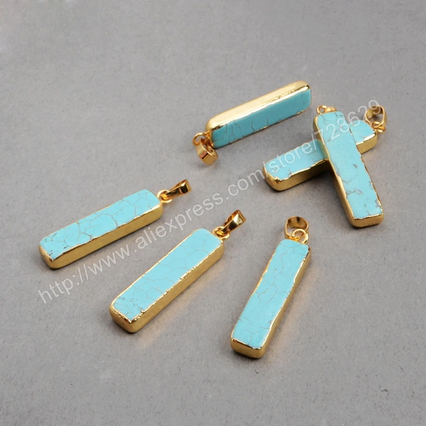 Borosa 10 шт./лот Новое поступление золото Цвет прямоугольник Howlite синий камень бар