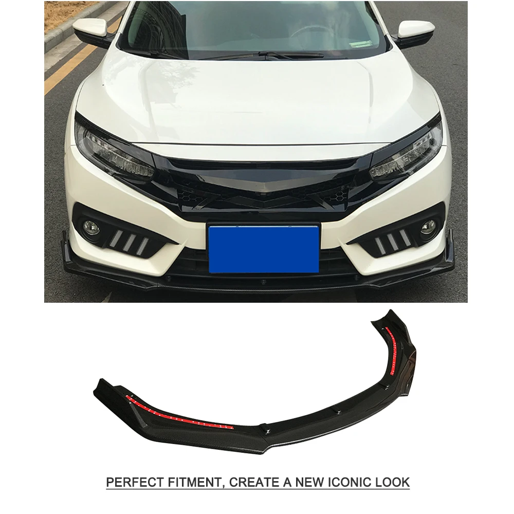 Для Honda Civic 10th Sedan 2016-2018 передний бампер спойлер разветвители PP углеродное волокно