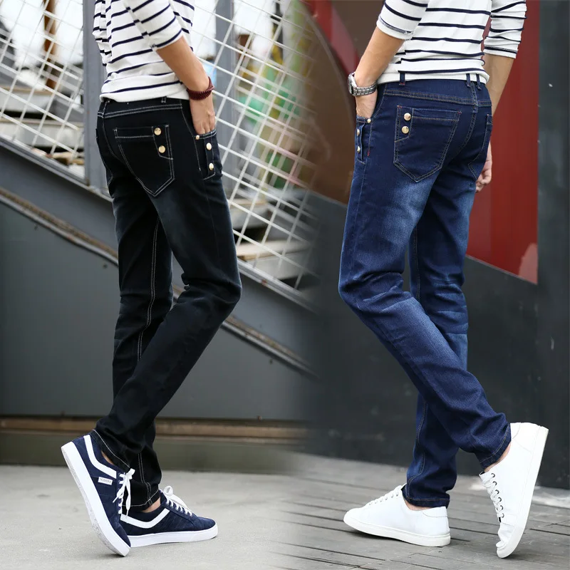 Стрейчевые джинсы мужские весенние повседневные облегающие байкерские уличные