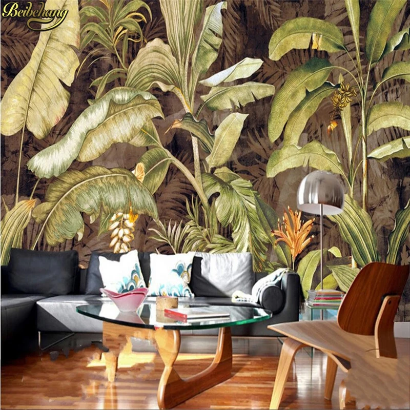 Фотообои с тропическим растением банановый лист цветок картина маслом гостиная