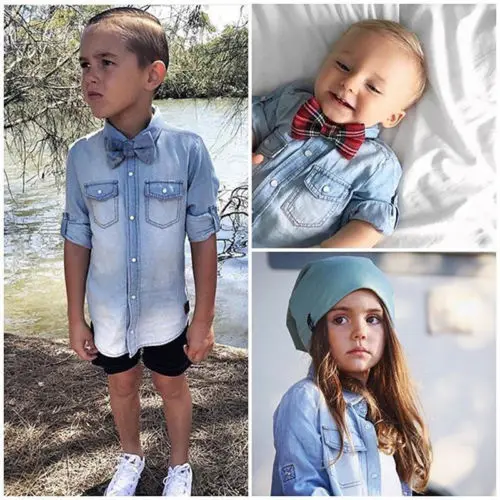 Джинсовый костюм джентльмена для новорожденных мальчиков и девочек рубашка