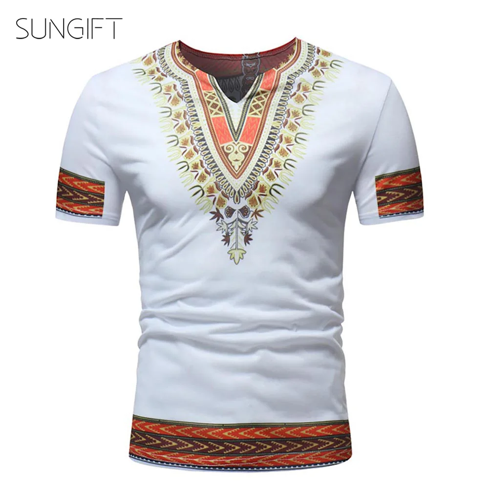 SUNGIFT африканская Мужская футболка с коротким рукавом рисунком племени Дашики v