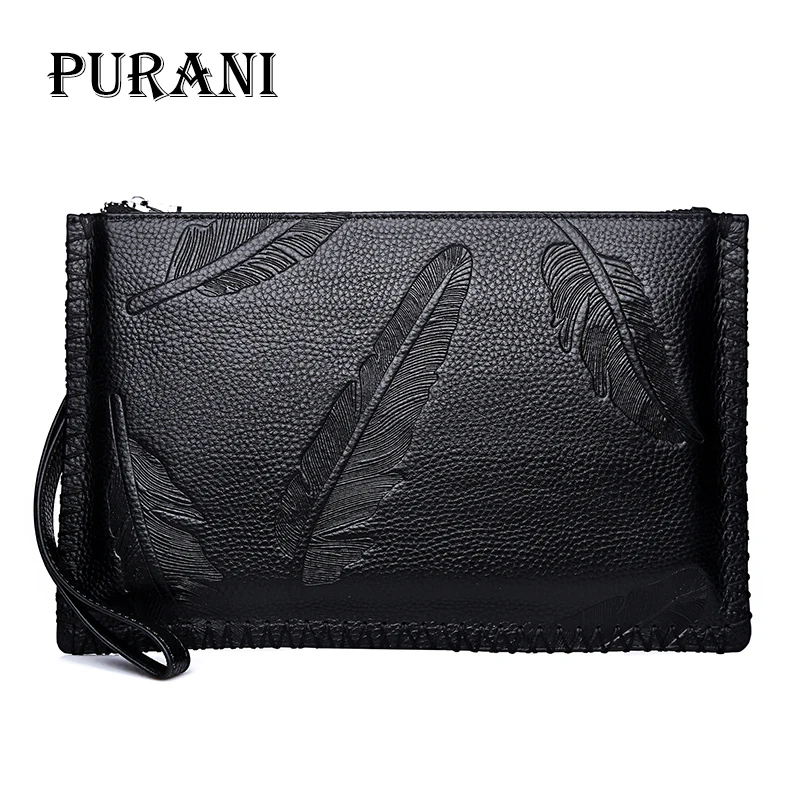 

PURANI Solid Fashion Male Long Clutch Wallet Men's Wallet Genuine Leather Coin Purse Men Wallet Clutch Zipper Credit Card Holder