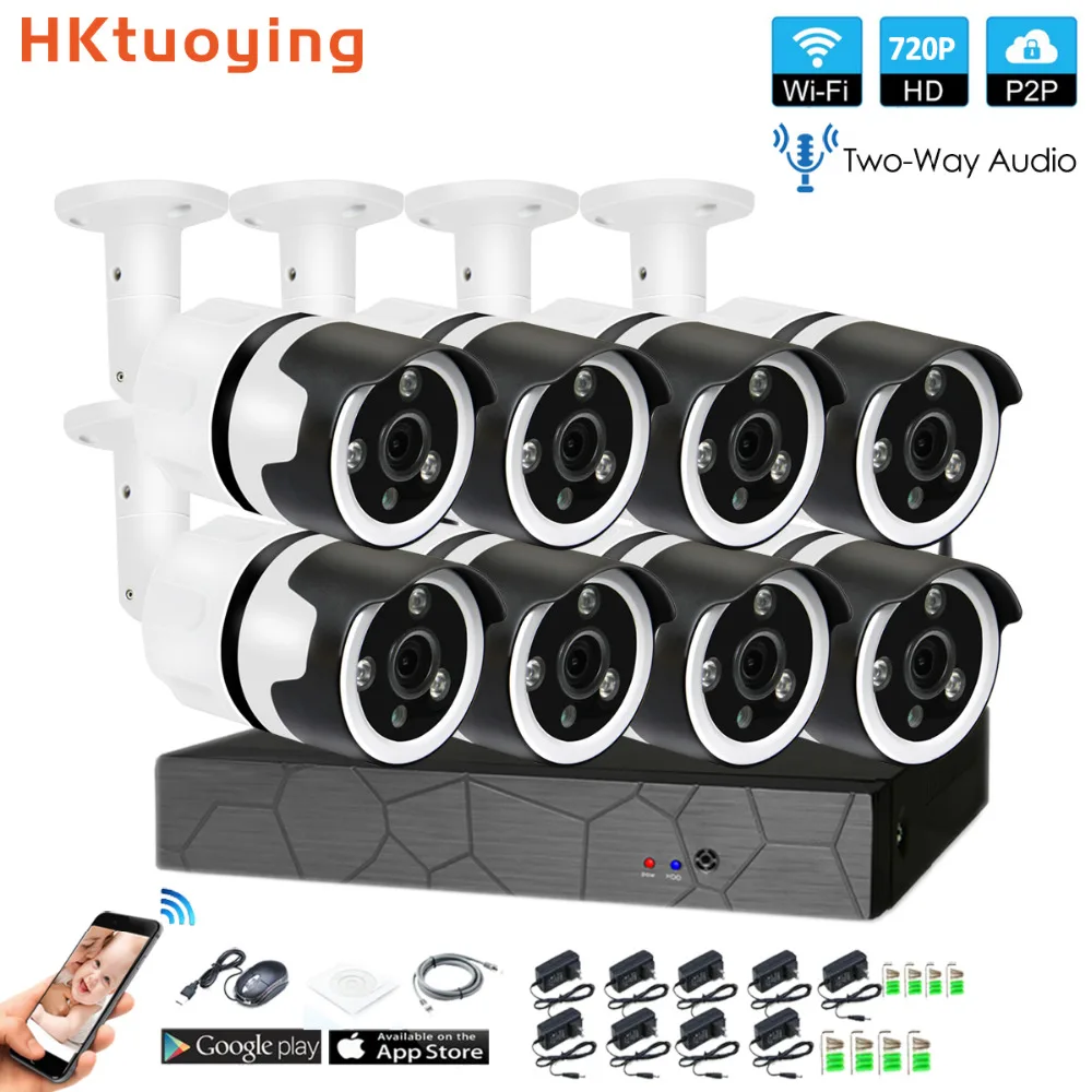 8CH с подкладкой аудио говорить HD Беспроводной NVR комплект P2P 720 P внутренний