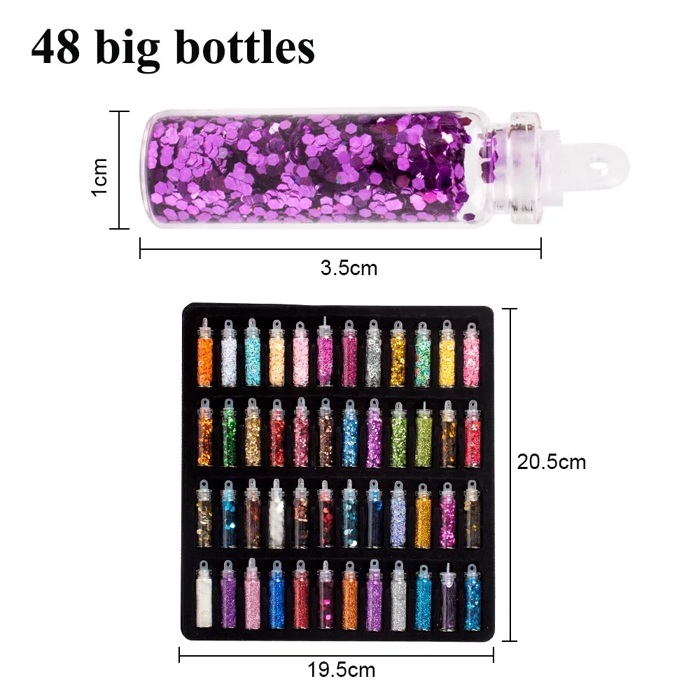 48 big Bottles Новые большие 48 бутылок/Набор DIY ногтей художественные талисманы набор содержит случайные Жемчужины для украшения ногтей блесток ногтей блестящая пудра из акрила Стразы - Цвет: 48 big Bottles