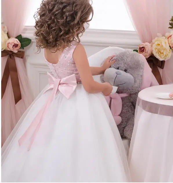 Новое Белое розовое платье принцессы для девочек первого причастия нарядное