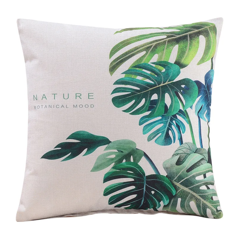 ADQKCLY прозрачный льняной набивной чехол для подушки с зелеными листьями 43*43 см