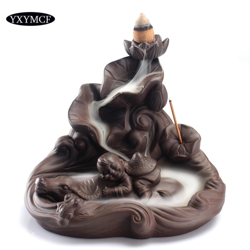 Пастух мальчик обратного потока ладан горелки керамические в форме лотоса