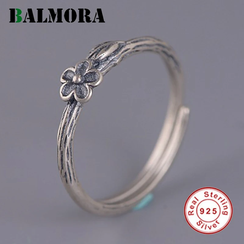 

Женское кольцо с цветком сливы BALMORA, открытое Винтажное кольцо из стерлингового серебра 925 пробы, подарочное простое ювелирное изделие