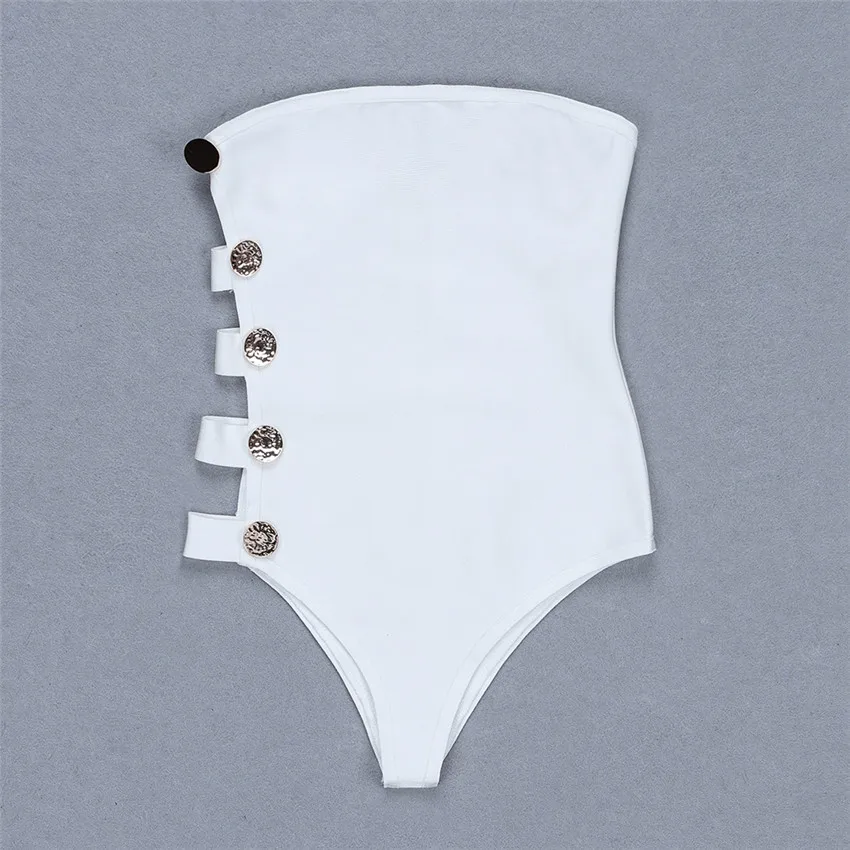 Bevenccel Новое поступление Белые сексуальные женские Боди без бретелек пуговицы с вырезами элегантные пляжные вечерние женские Летний комбинезон