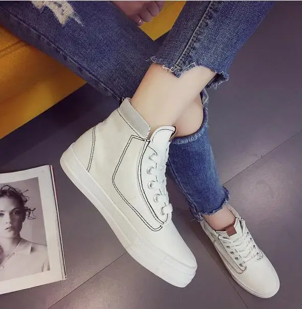 Новый 2018 Популярная женская обувь для студентов на шнуровке высоком помочь