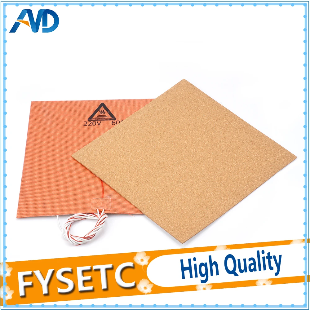 

220V 600W Silicone Heater Pad Mat 300X300mm + Adhesive Cork Sheets 300*300*3mm Heated Bed Hot Plate For TEVO Tornado Lulzbot