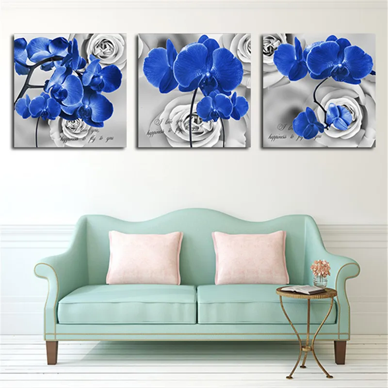

3 Peices Wall Painting Art Picture Blue Flowers Wall Art Canvas Home Decoration Paintings For Living Room Wall Posters Prints
