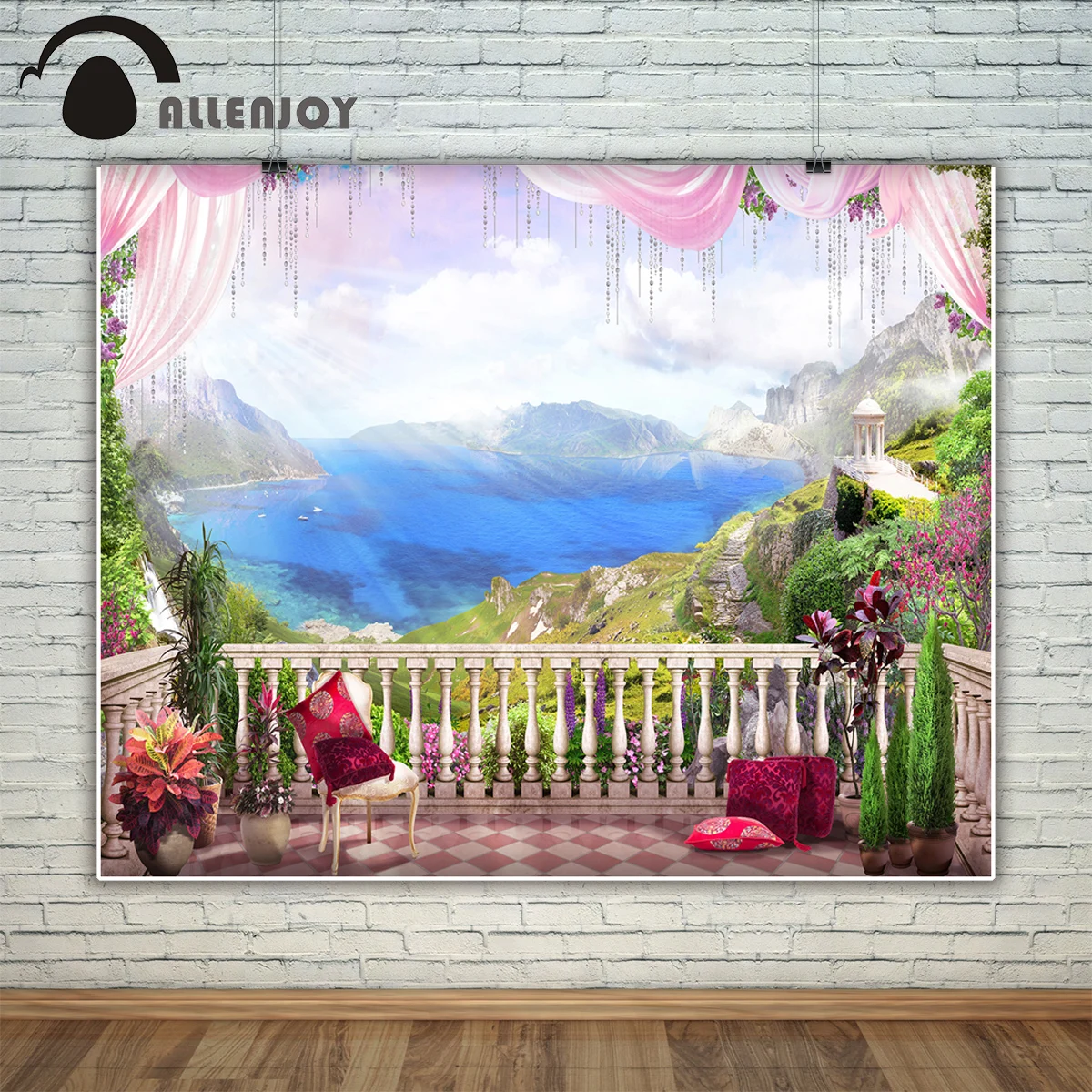 Allenjoy фоны для фотостудии красивый балкон море Красочные Солнце розовые шторы