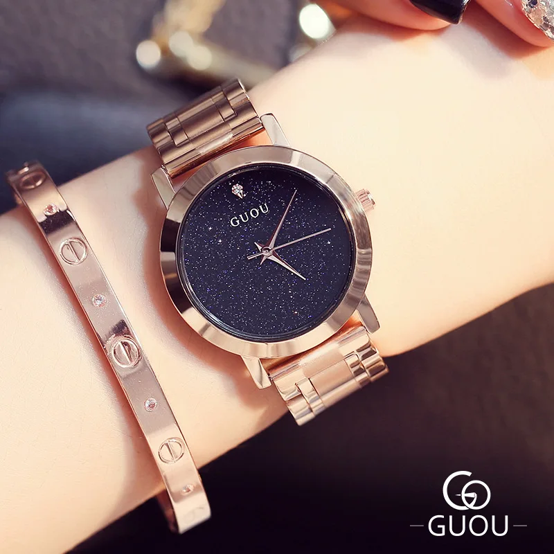 Кварцевые Часы GUOU для женщин и мужчин часы из стали розовое золото | Наручные