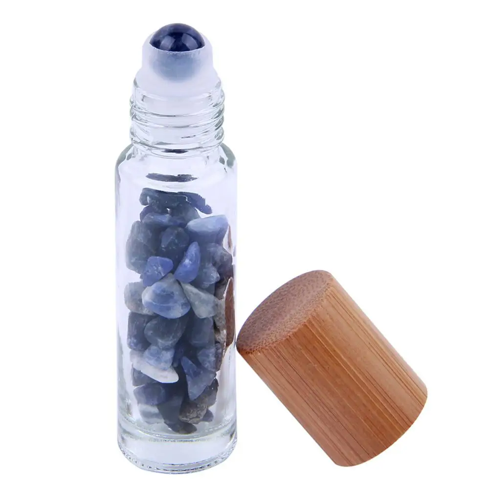Sodalite Yaye 10 шт. Натуральные полудрагоценные камни эфирные масла роликовые бутылки прозрачное стекло с бамбуковой крышкой крышки 10 мл - Цвет: Sodalite