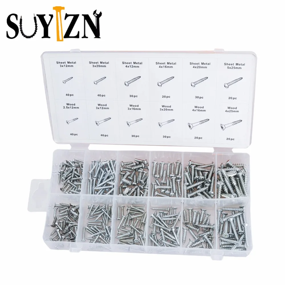 360 шт. деревянные винты ассортимент самонарезающие содержит 12 популярных
