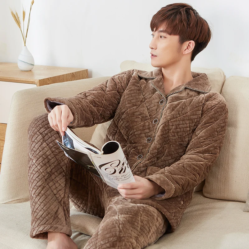 J & Q новая Пижама Мужская пижама Hombre Invierno зимняя Herren Толстая спальная одежда