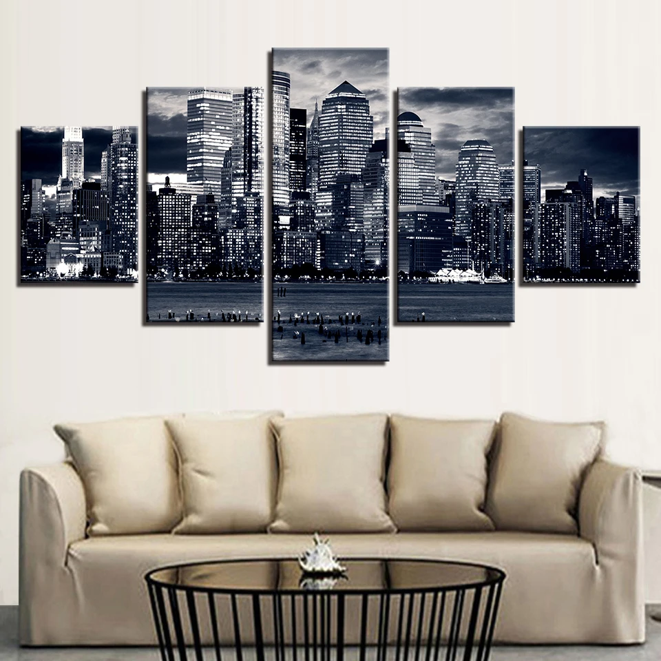 

Frame HD Prints Modern Artwork Decor Wall 5 Pieces City High-Rise Buildings Scenery Paintings Art Canvas Pictures Modular Poster