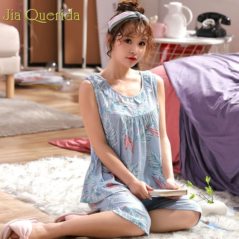 Хлопковая женская пижама летняя новая мода Loungewear Женская безрукавка более кнесс пижамы шорты плюс размер 4xl пижамы милые