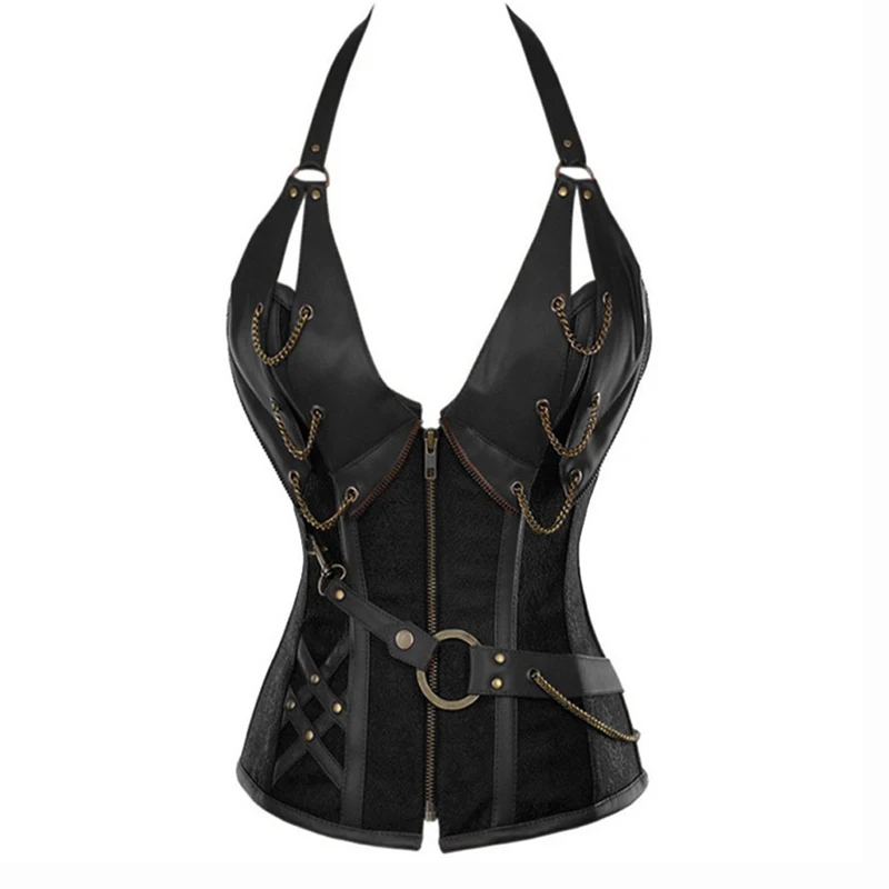 Коричневый с лямкой на шее платье Бюстье Топ корсет в винтажном стиле готическом