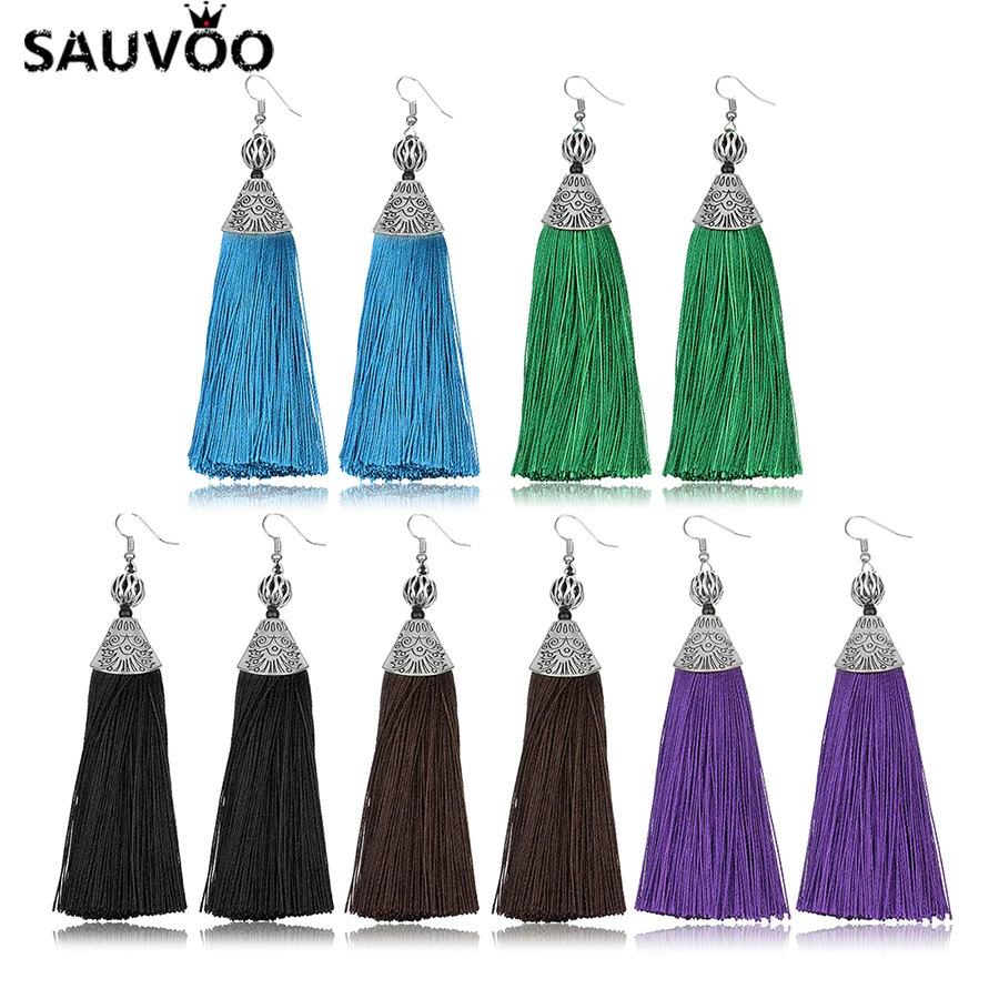 Sauvoo 2018 модные летние серьги с кисточками этнические богемные эффектные