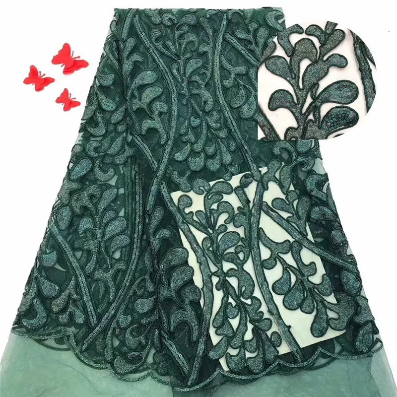 Высококачественная вышивка зеленого цвета африканская кружевная ткань тюль