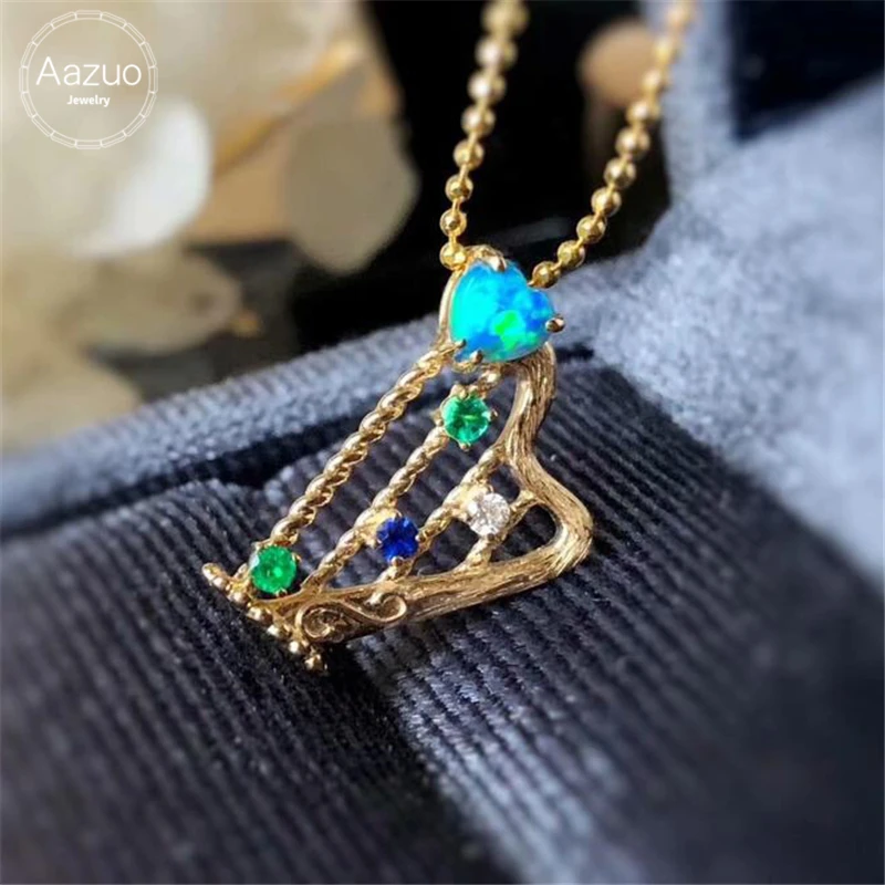 Aazuo 18 K желтое золото натуральный опал Изумрудный Сапфир настоящий алмаз оригинал