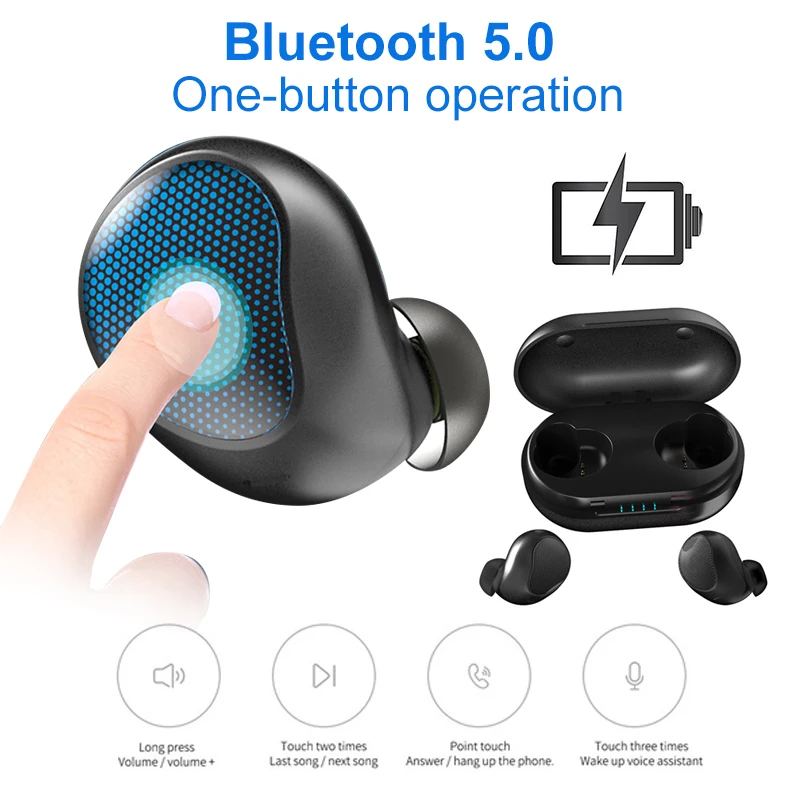 Беспроводной наушники вкладыши TWS с V5.0 Bluetooth глубокий бас стерео звук Шум