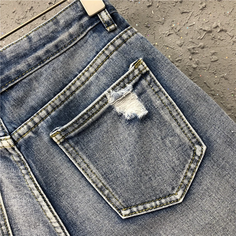 Летние повседневные корейские женские рваные джинсовые шорты с жемчужными