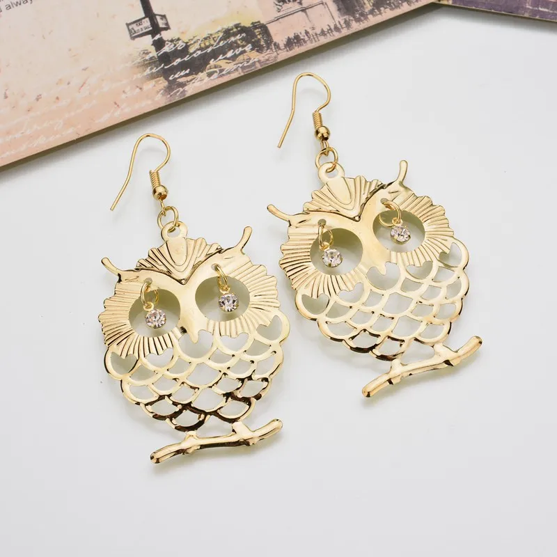 2019 милые Полые висячие серьги в виде совы ювелирные изделия для девочек золотые