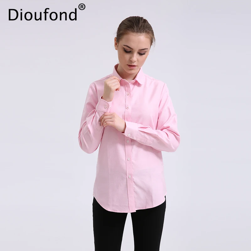 Женские Однотонные блузки Dioufond из ткани Оксфорд мятного цвета с длинным рукавом
