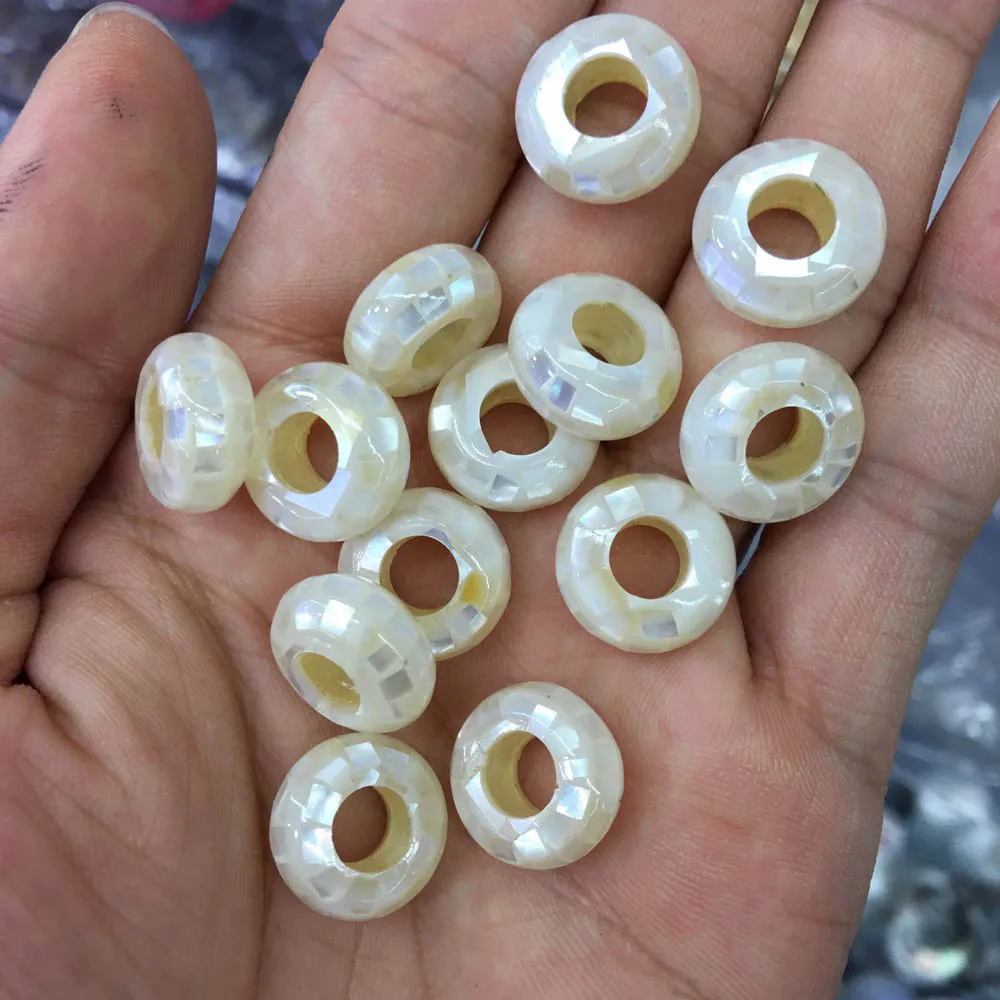 7x14mm Natural Shell Mosaic Beads MOP White Grey Yellow Abacus Shape Big Hole Loose DIY Jewelry Making | Украшения и аксессуары