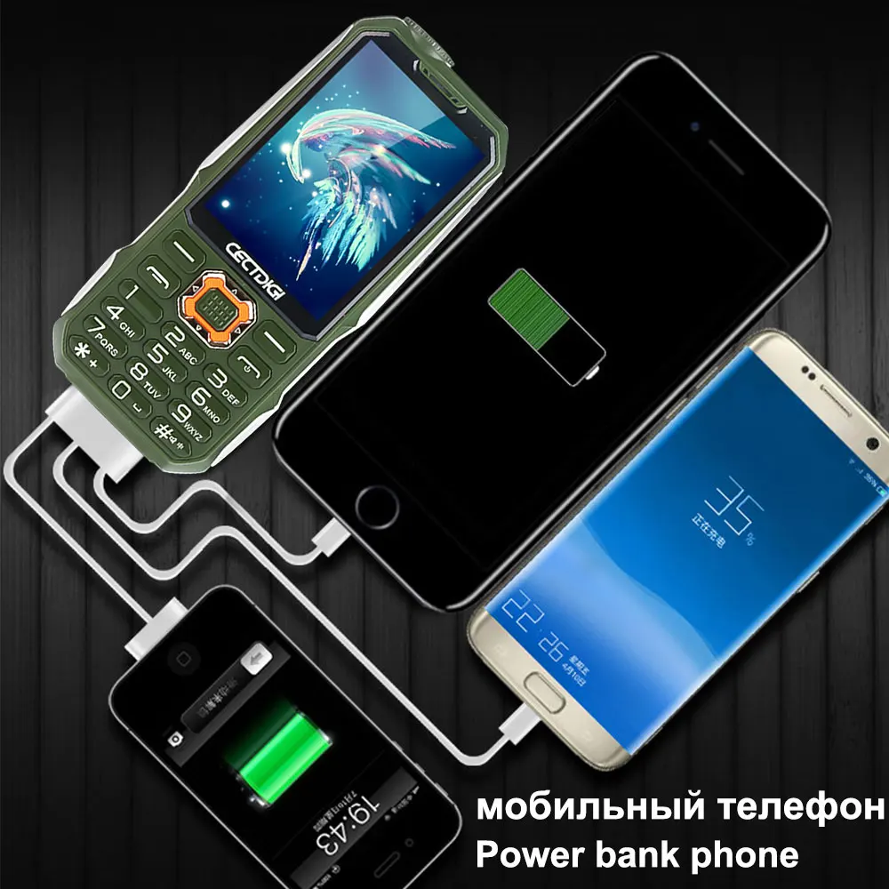 3 sim-карты телефон cectdigi T19 3D стерео Динамик Открытый прочный мобильный телефон Запасные Аккумуляторы для телефонов Беспроводной fm 16:9 HD русский клавиатура телефон