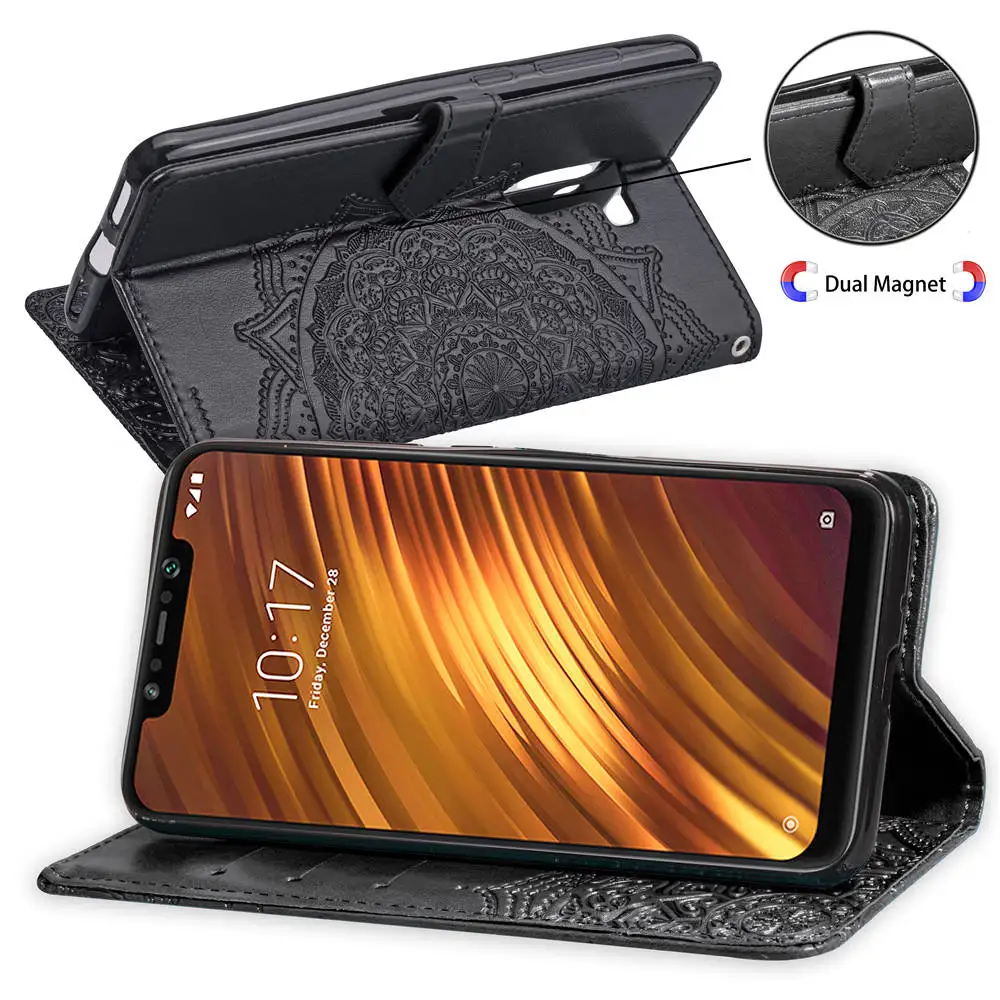 Магнитный Флип-кейс для Xiaomi Pocophone F1 чехол из искусственной кожи с подставкой