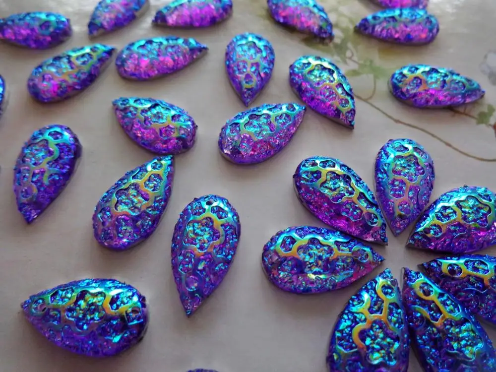 100 шт. ослепительный фиолетовый цвет AB Стразы из смолы для пришивания 10*18 со