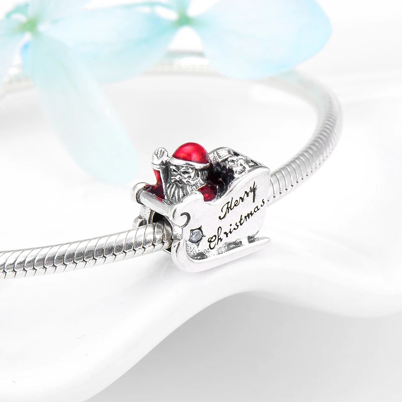 Happy Christmas Wave hands Santa Claus sled из стерлингового серебра 925 пробы Подвески бисера