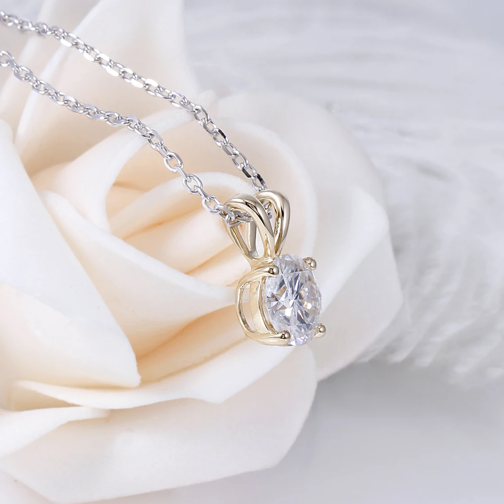 DovEggs классический однотонный 14K 585 Желтое золото 2ct 8 мм F цвет бриллиант подвеска