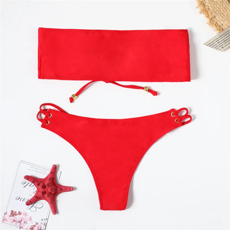 Бикини на шнуровке красный бикини 2019 mujer bathers сексуальный купальник с высокой