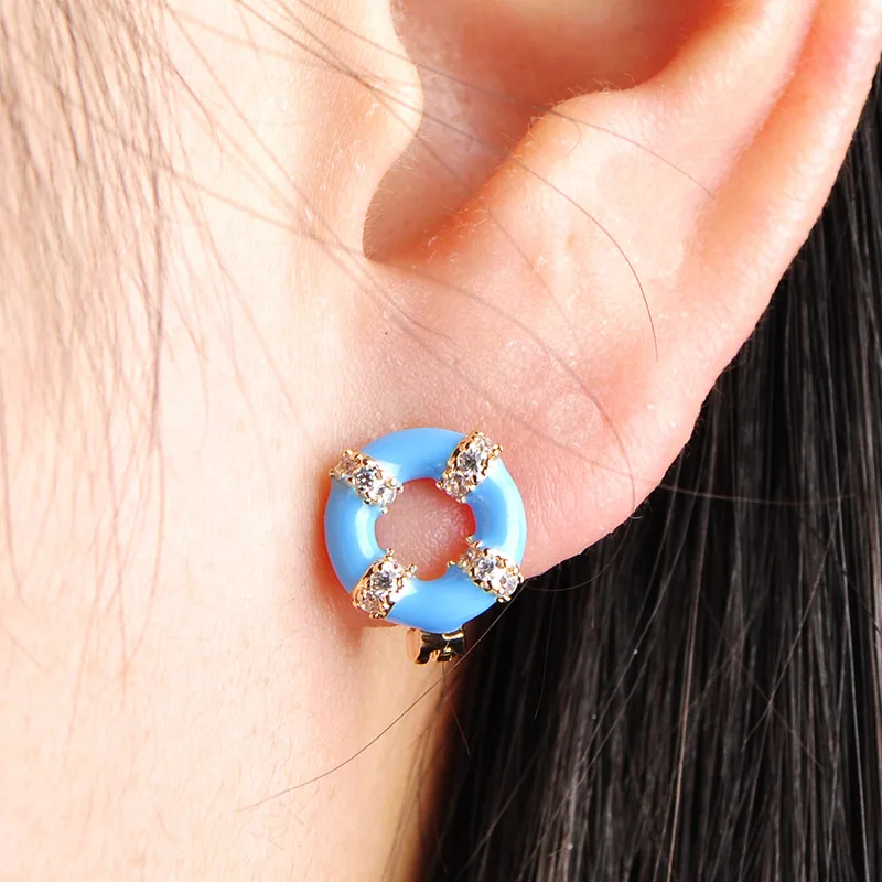 Женские серьги-пусеты Blucome круглые маленькие медные с синей эмалью для свадебной