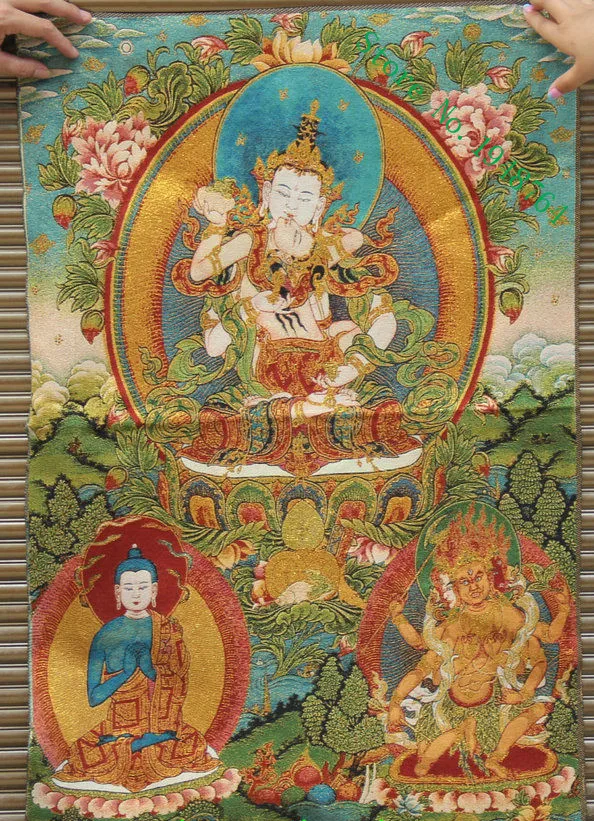 

36 inch Silk embroidery Vajradhara Vajrabhairava Goddess Consort Thangka Painting Mural
