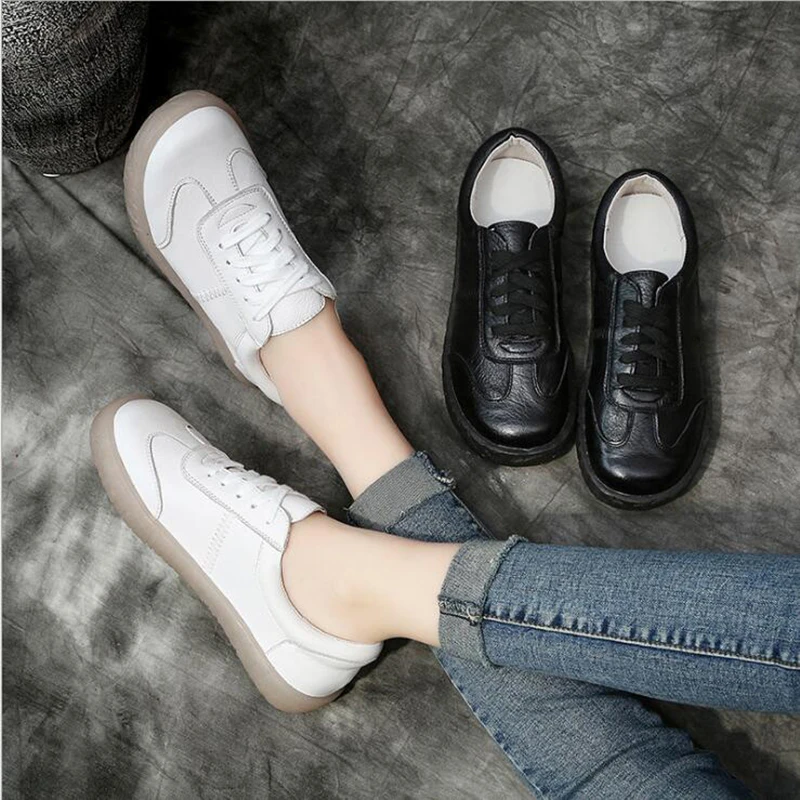 Кроссовки женские из натуральной кожи дышащие на платформе шнуровке