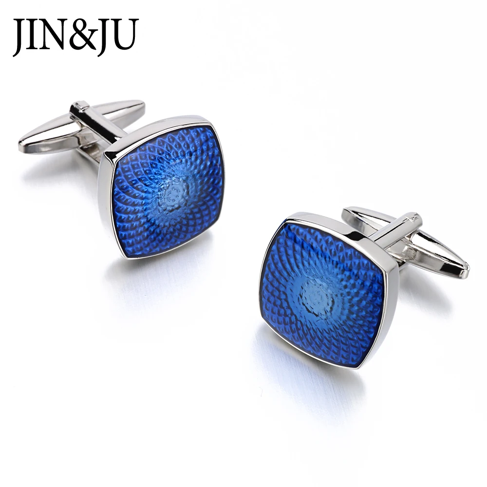 JIN & JU мужские ювелирные изделия бизнес Красочные Синие запонки для мужчин